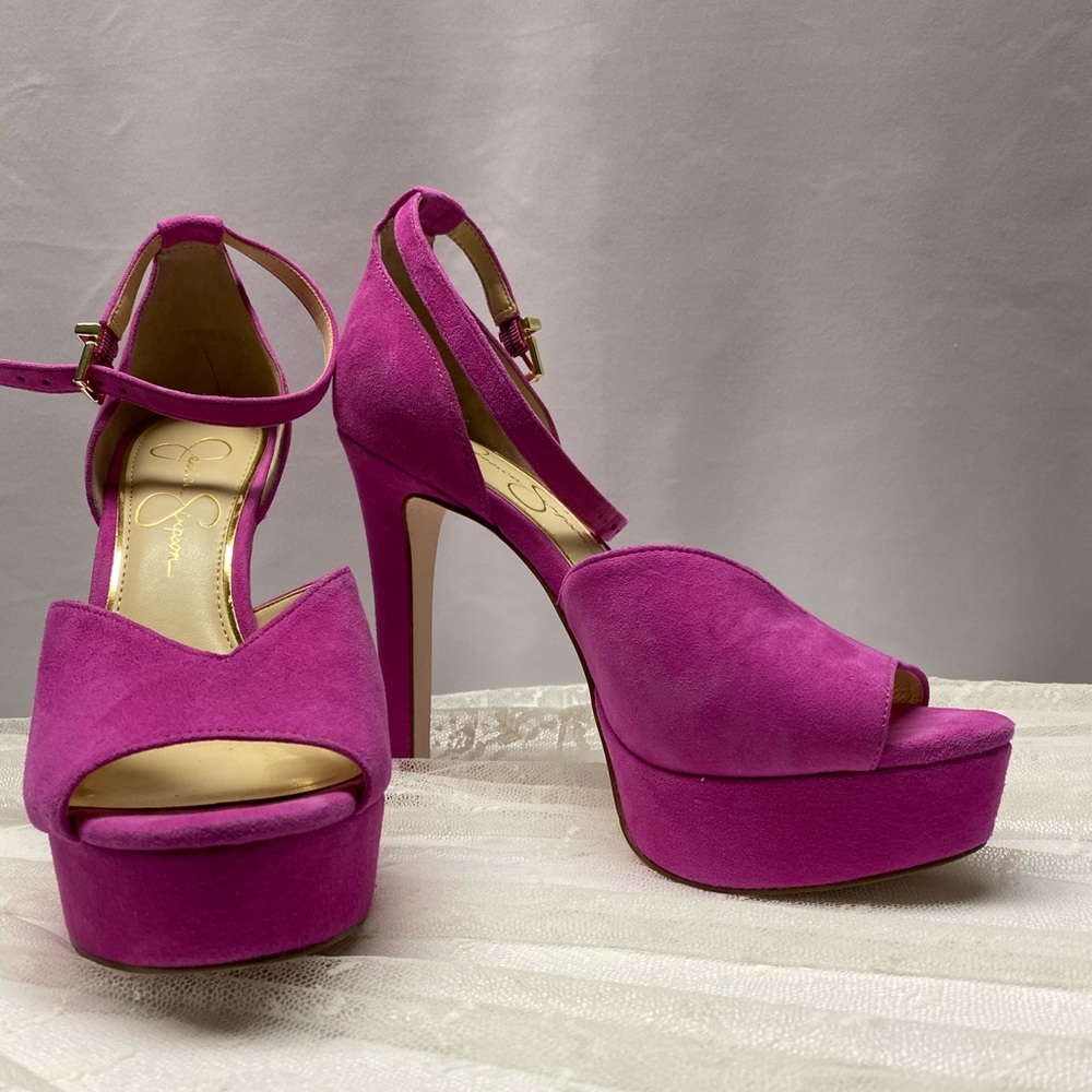 Jessica Simpson Bryia Pink Shock Lux Kid Suede 7.5
